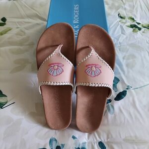 Jack Rogers Blush Pink Embroidered Shell Pearl Comfort Sandals